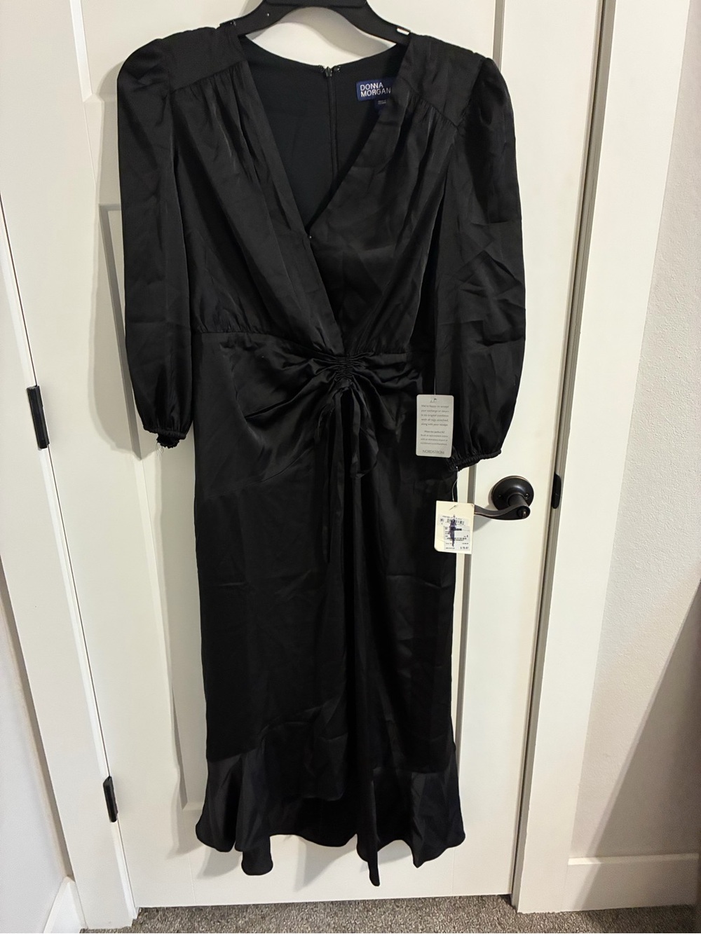 Donna Morgan Black Long Sleeve Tie-Waist Midi Dress